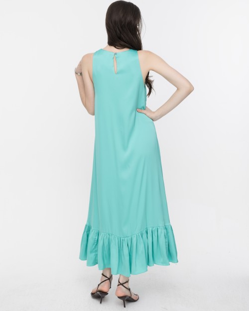 SIXDO Sleeveless Flared Midi Silk Dress